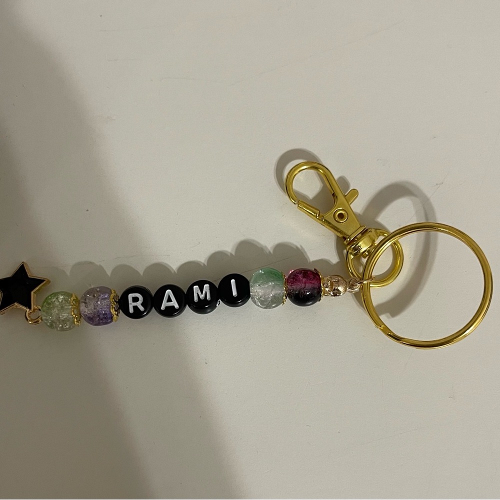 Colorful Beaded Keychain with Gold Clip